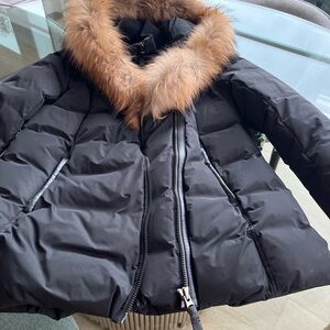 Mackage Black Puffer Coat with Tan Fur Collar